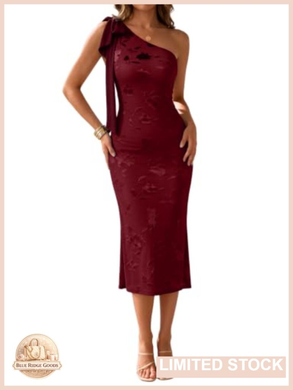 Floral Mesh One Shoulder Midi Dress Bow Detail Bodycon Party
